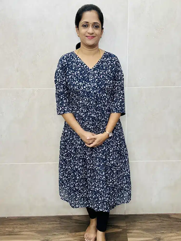 (Navy Blue) Ready to wear Printed Georgette top with mirrorworked yoke (Alia Cut Pattern) with lining