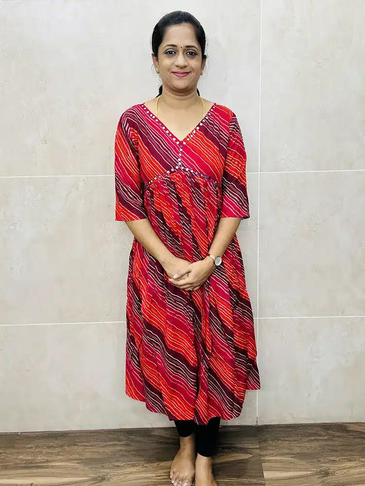 Lehariya printed Imported Rayon top with mirror worked yoke (Alia Cut)