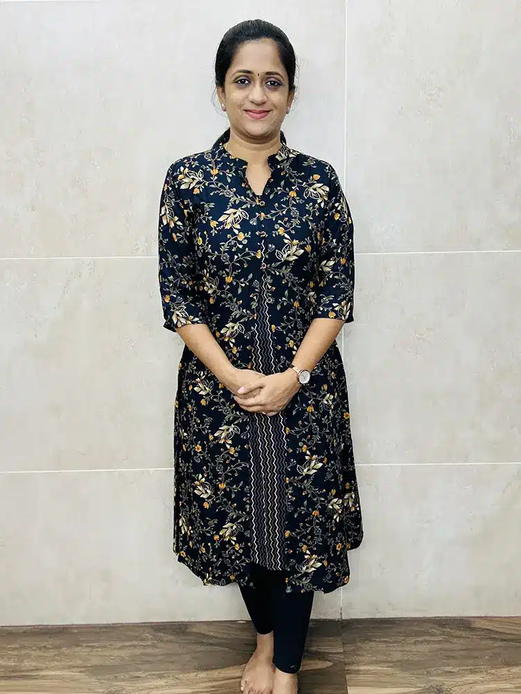 (Dark Navy blue) Printed premium Rayon top with Rayon overcoat (with openable buttons)