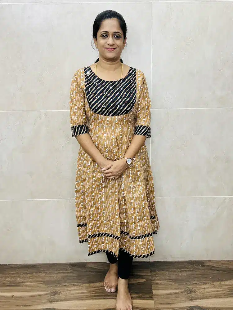 Printed pure cotton top with mirror worked yoke (Anarkali pattern)