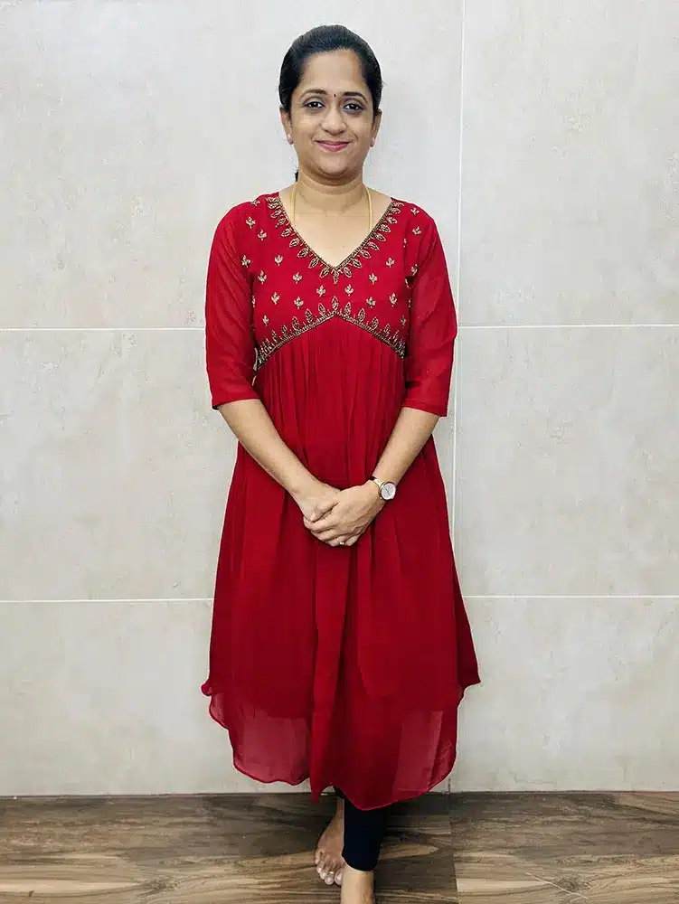 (Maroonish red) Georgette top with heavy handwork on yoke (Alia Cut)