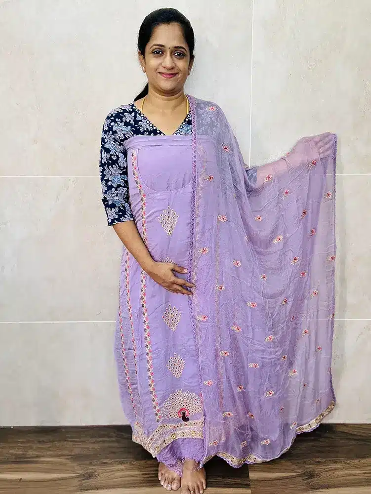 Pure organza top with allover embroidery paired with embroidered Georgette dupatta and cotton silk bottom