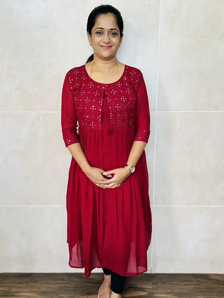 Georgette top with embroidered georgette attached overcoat (Aline pattern)