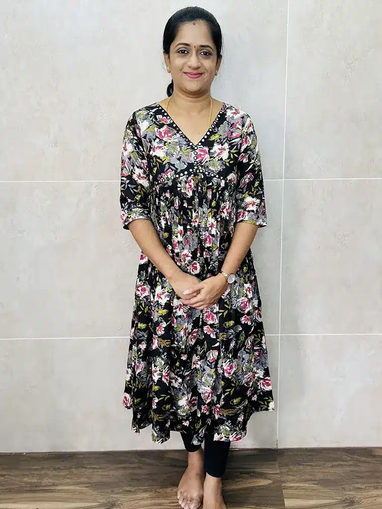 (Black) Imported rayon top with allover prints (Alia cut)