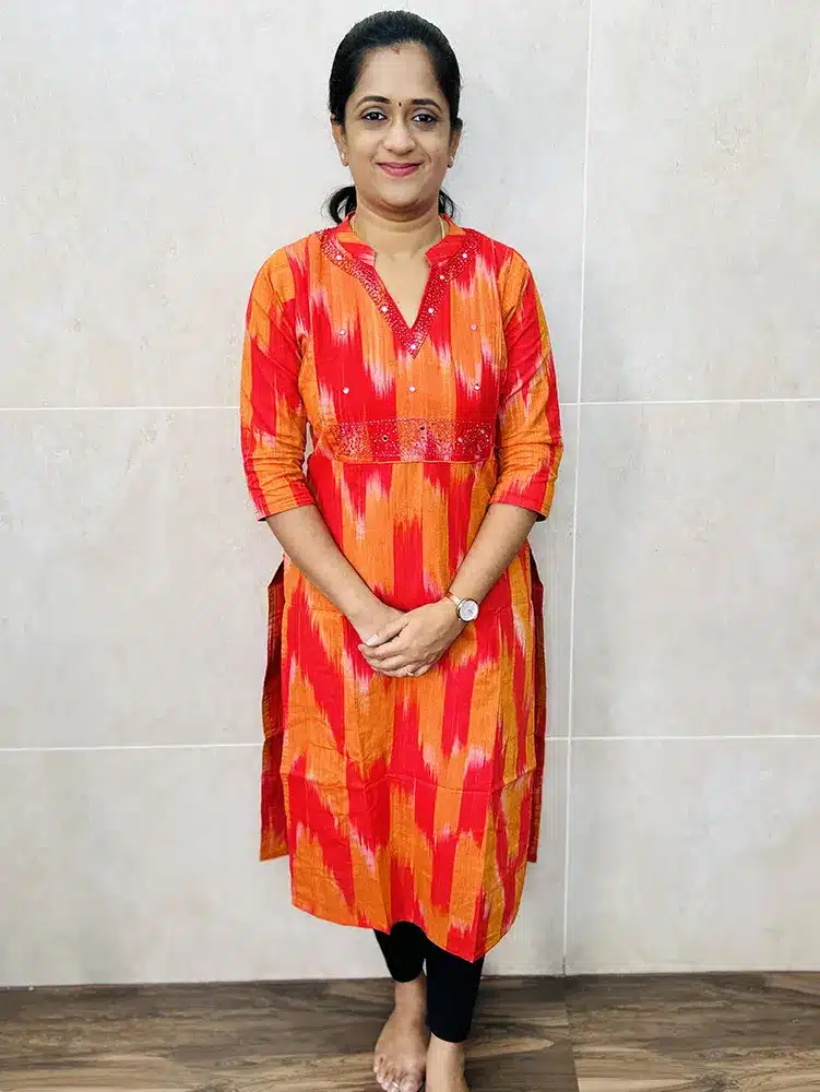 Pure Ikkat cotton top with designer handwork (with lining)