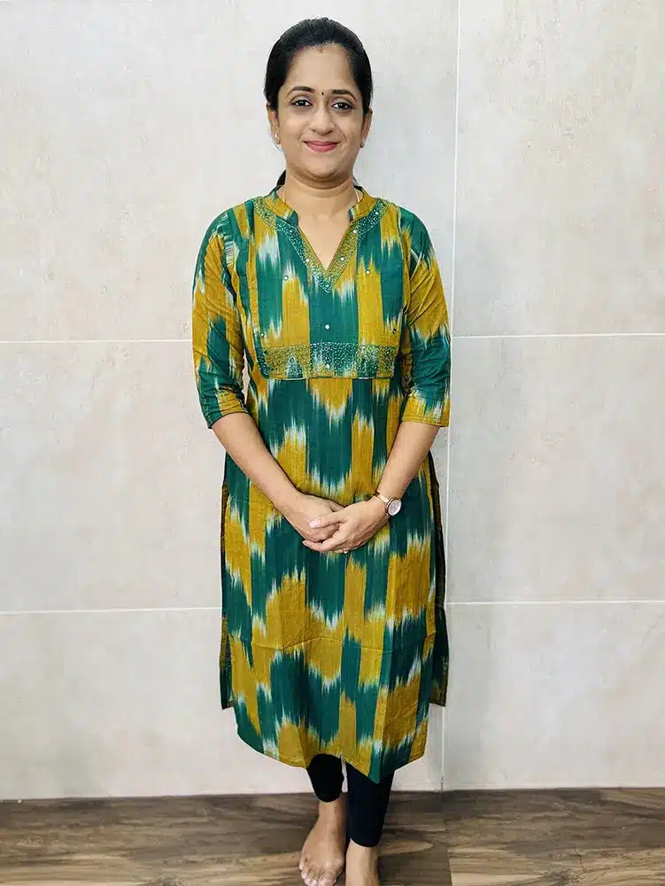 Pure Ikkat cotton top with designer handwork (with lining)