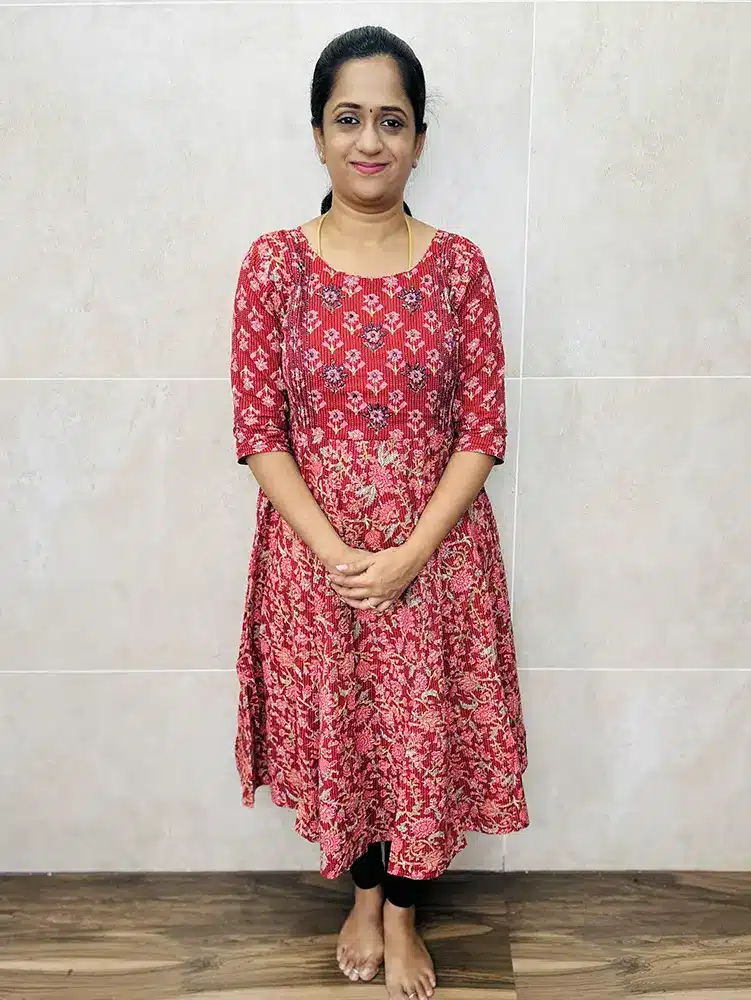 (Dark brick red) Premium Kantha Cotton top with handworked yoke (Anarkali pattern)