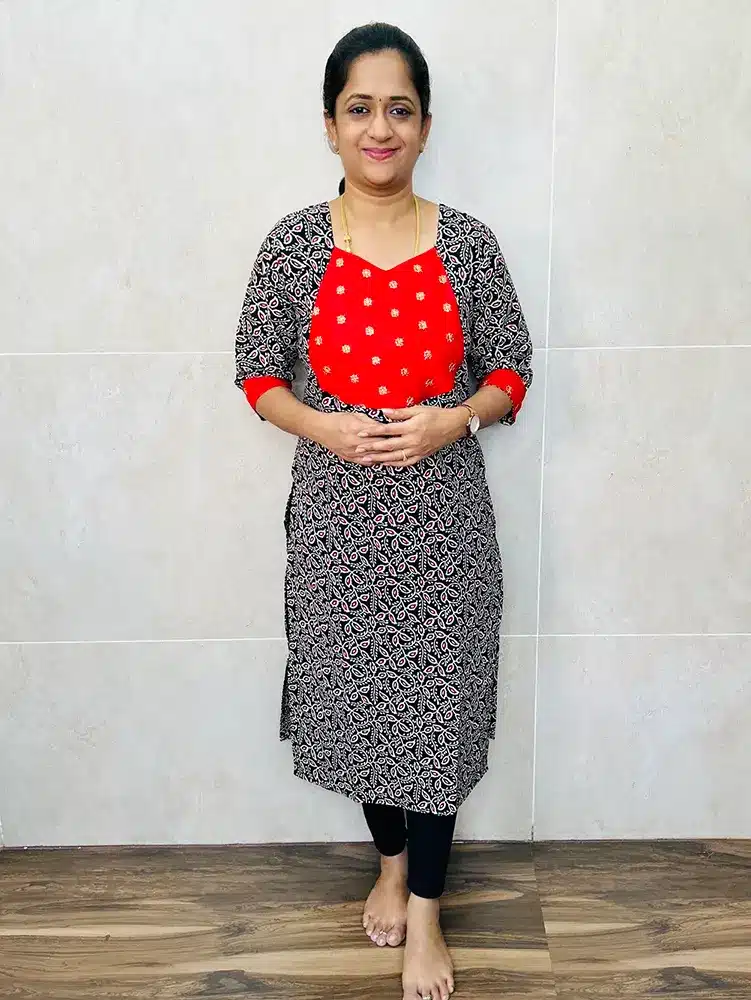 Pure cotton top (cotton lining) with embroidered soft silk patchwork on yoke (straight cut)