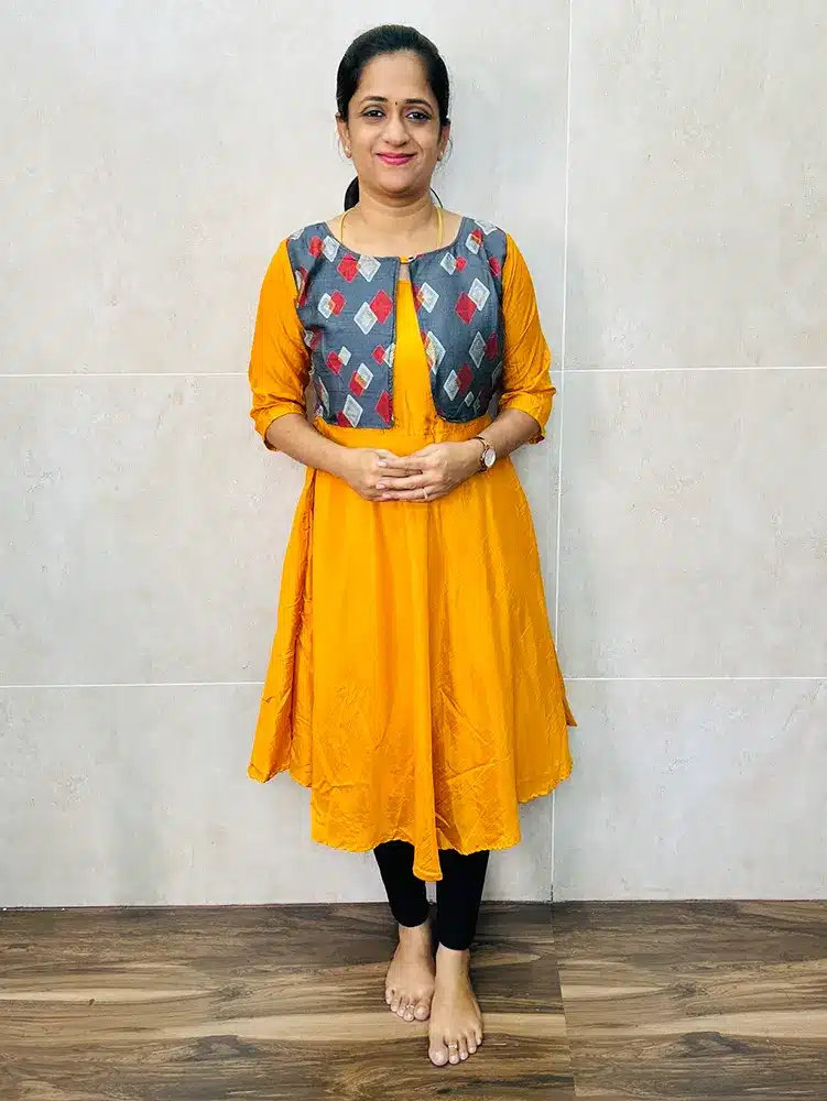 Soft silk top (crepe lining) with printed soft silk attached jacket (cotton lining)