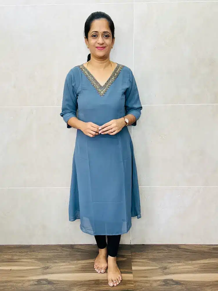 Georgette top(crepe lining)with beautiful handworked yoke (Aline pattern)