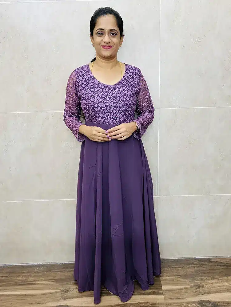 Georgette long maxi gown with embroidered netted yoke (crepe lining)