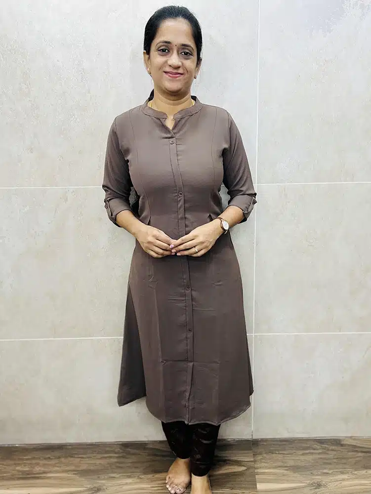 Greyish brown - Imported premium Georgette top (crepe lining) with allover fancy buttons (Aline Princess cut)