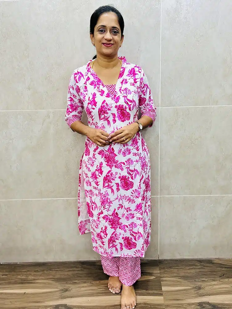 Printed Jaipur cotton top (cotton lining) paired with printed cotton bottom (straight cut)