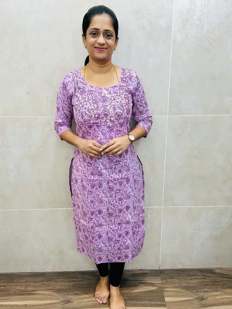 Printed soft cotton top (cotton lining) with handworked yoke (straight cut)