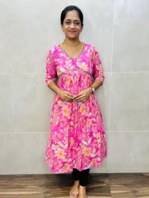 Printed soft cotton top (cotton lining) with handworked yoke (Alia cut)