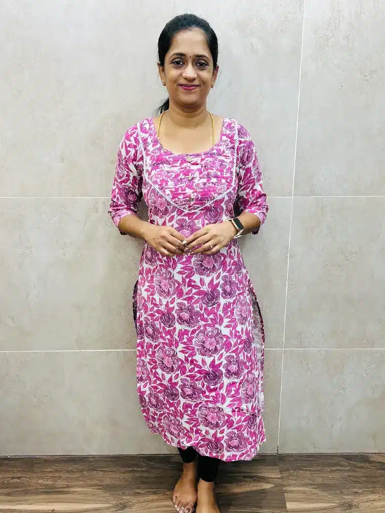 Printed premium flex cotton top with crochet lace work with pintuck work on yoke (Straight cut pattern)