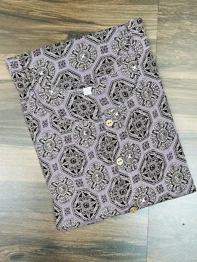 Browinish maroon - Printed cotton top (cotton lining) with pintuck and fancy button on yoke (straight cut)