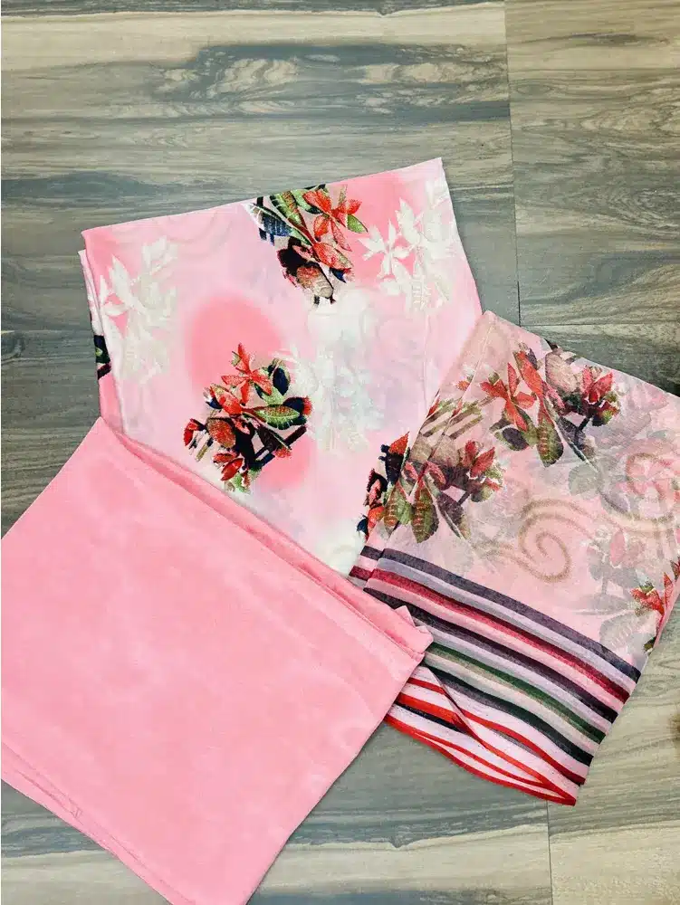 Printed crepe top with printed chiffon dupatta and printed crepe bottom