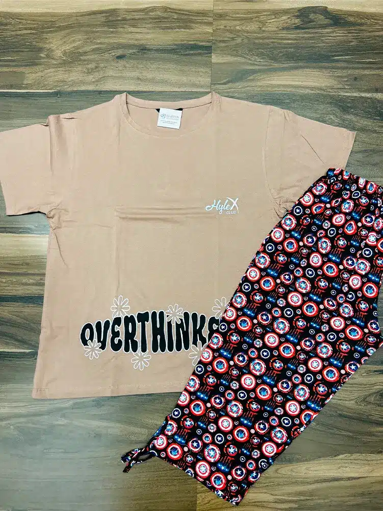 Premium hosiery cotton T-shirt with printed hosiery Capri pant