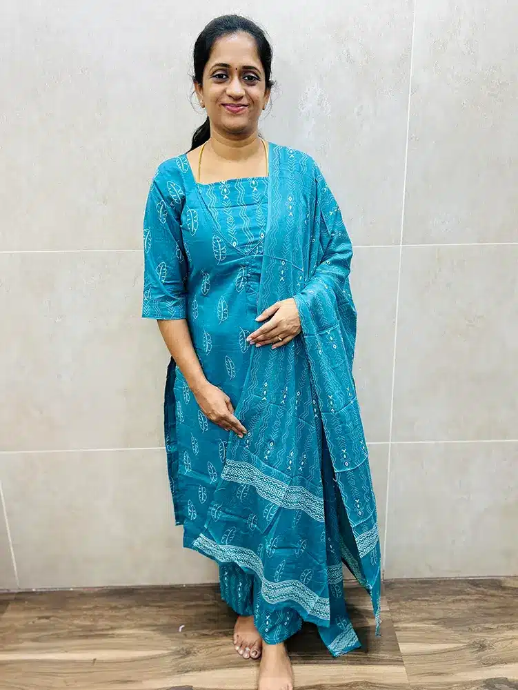 Printed Jaipur cotton top (cotton lining) with printed cotton dupatta and cotton bottom (straight cut)