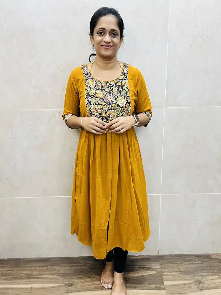 Georgette top with Kalamkari patch work on yoke (Aline pattern)