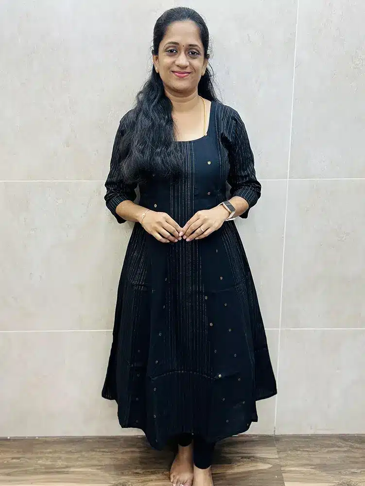 Black - Pure cotton top (cotton lining) with allover zari thread weavings(Anarkali Panel cut pattern)