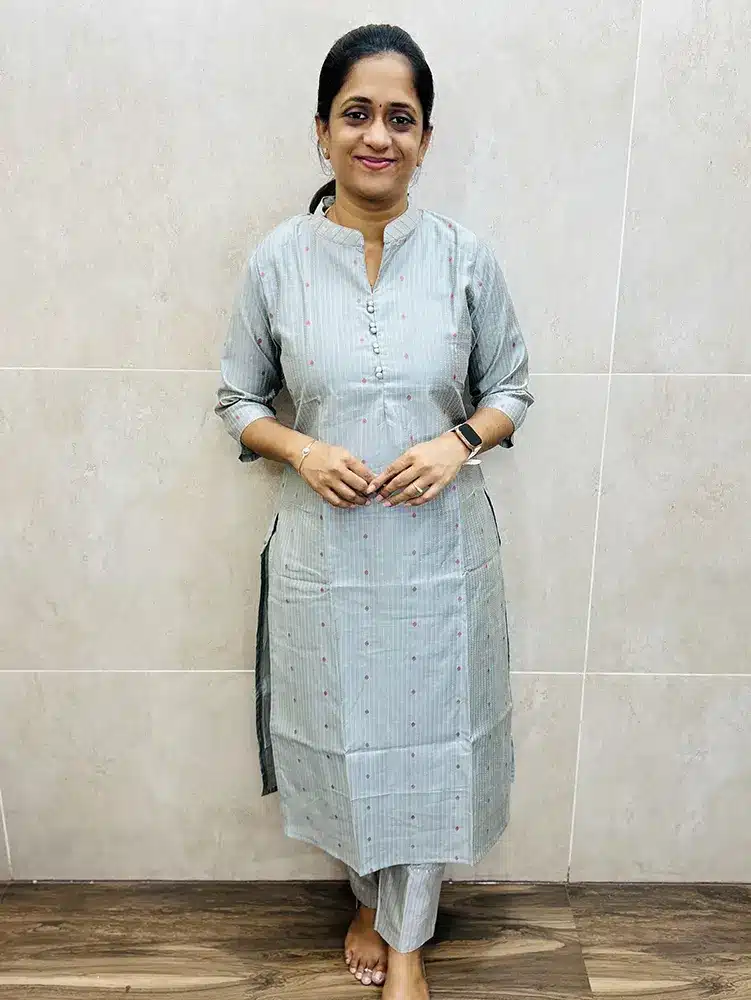 Grey - Premium semi raw silk top (cotton lining) with allover weaving buttas paired with semi raw silk bottom (straight cut)