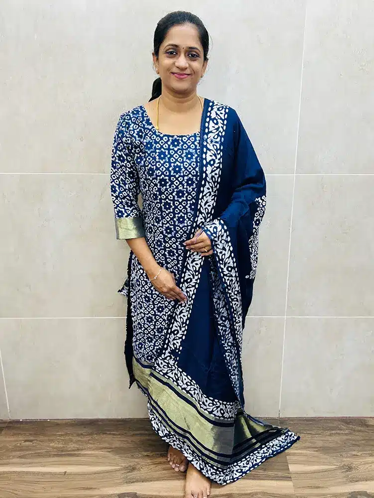 Navy blue - Premium pure modal silk top (full crepe lining) paired with pure modal dupatta and silk bottom (straight cut)