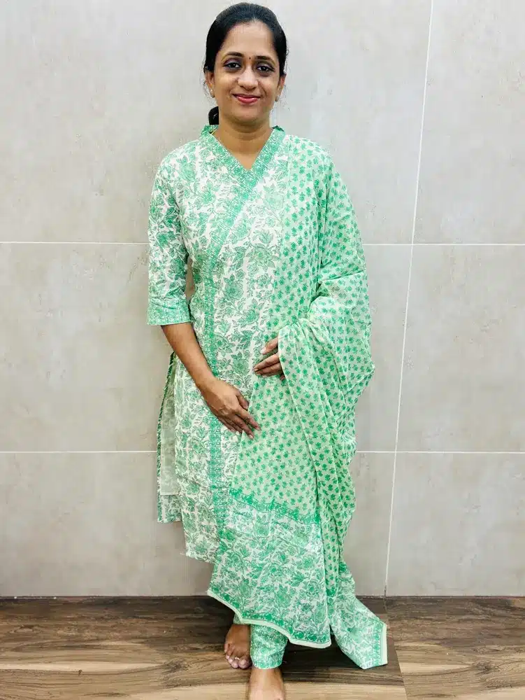 Printed cotton top (cotton lining) paired with printed cotton dupatta and cotton bottom (straight cut)
