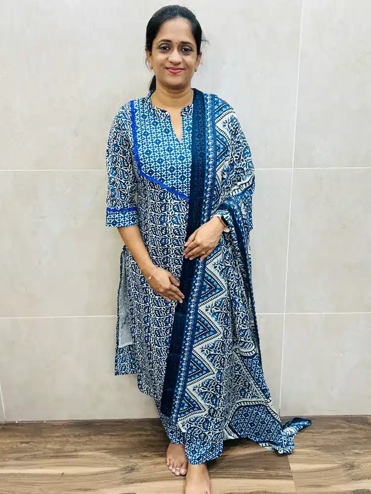 Batik printed premium flex cotton top(cotton lining) paired with printed soft cotton dupatta and rayon bottom(straight cut)