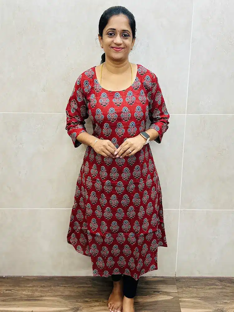 Red - Natural dyed Handblock printed Ajrakh cotton Kurtis with 2-side pockets (Aline pattern)