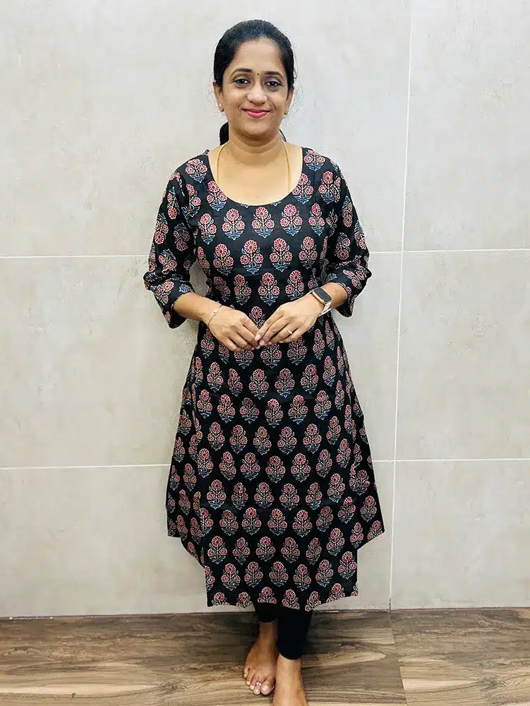 Black - Natural dyed Handblock printed Ajrakh cotton Kurtis with 2-side pockets (Aline pattern)