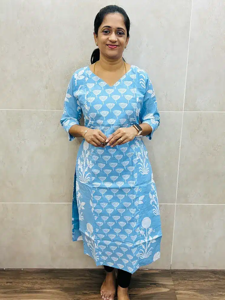 Printed Jaipur cotton top with cotton lining (straight cut)