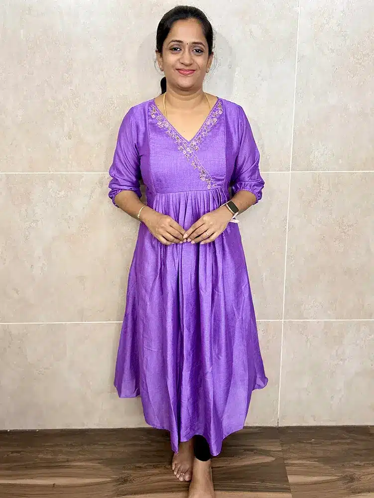 Soft crepe silk top (crepe lining) with handworked yoke (Panel cut Aline pattern)