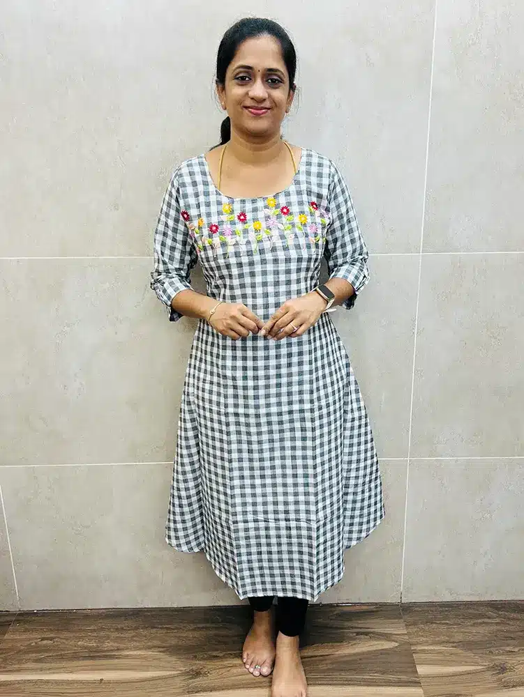 Pure cotton top (cotton lining) with all over thread weaving and machine embroidery work in yoke (Aline pattern)