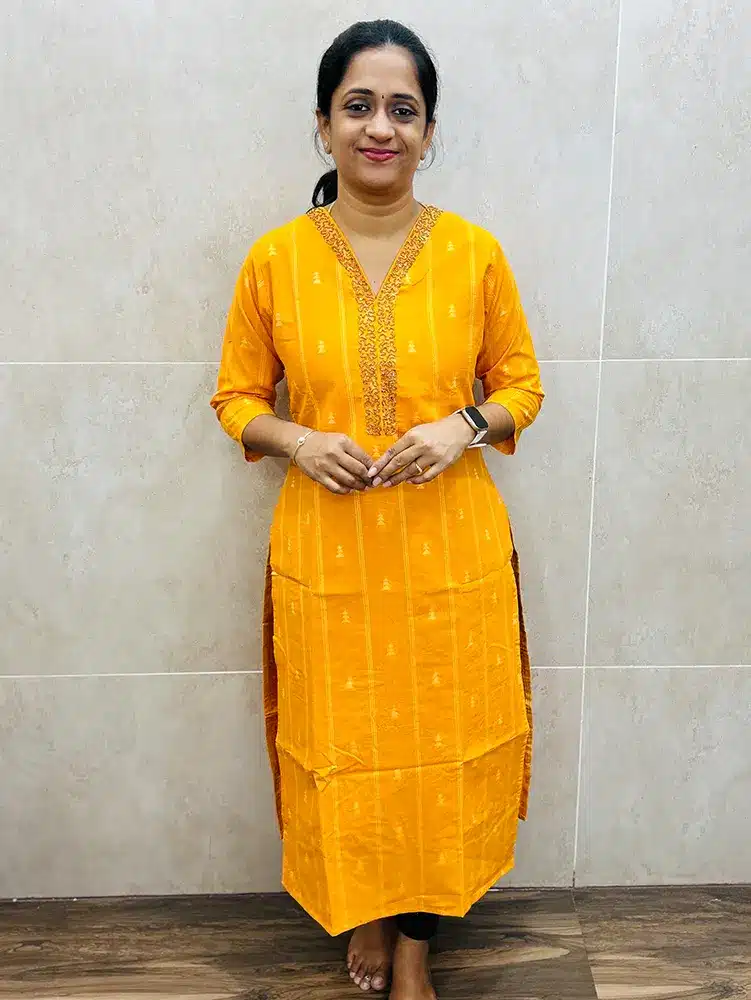 Pure cotton top (cotton lining) with all over thread weavings and handwork on yoke (straight cut)