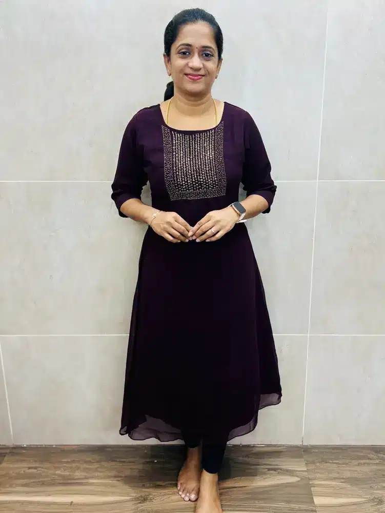 (Dark Maroon)Georgette top(full crepe lining)with exclusive handwork on yoke(Aline pattern)