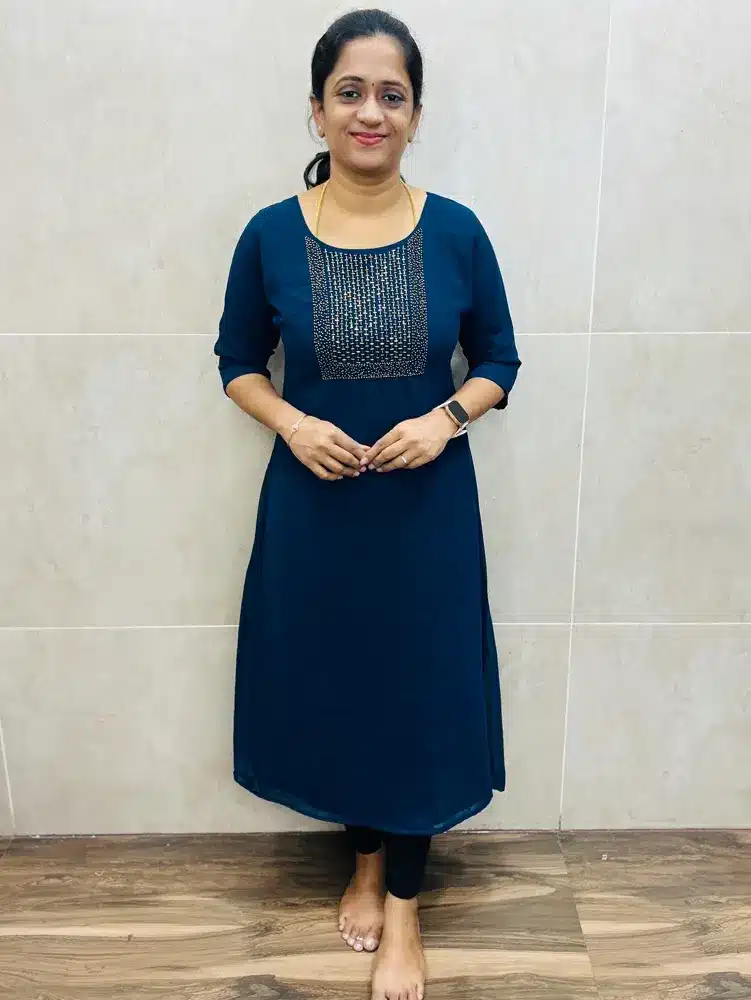 (Midnight blue)Georgette top(full crepe lining)with exclusive handwork on yoke(Aline pattern)
