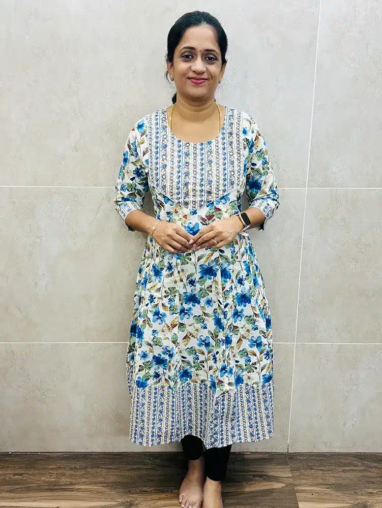 Jaipur cotton top (cotton lining) with handworked yoke (panel cut Anarkali)