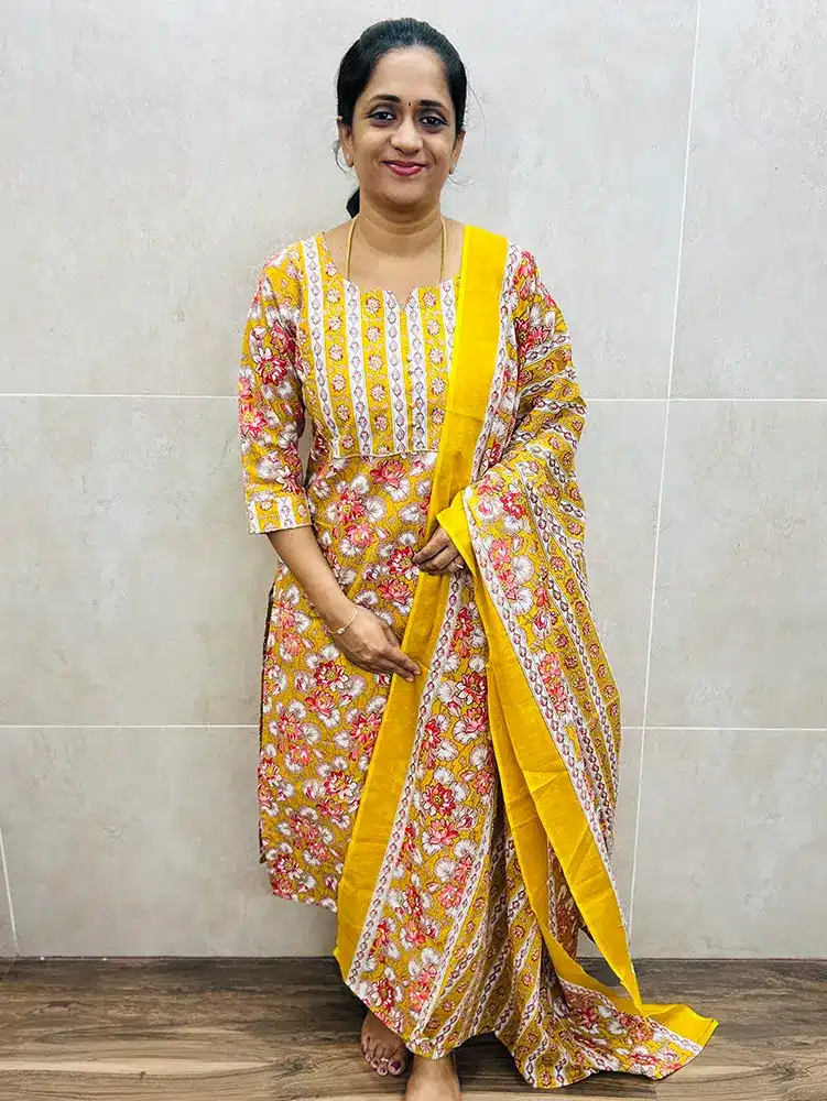 Handblock printed pure Jaipur cotton top with printed cotton dupatta and printed cotton bottom