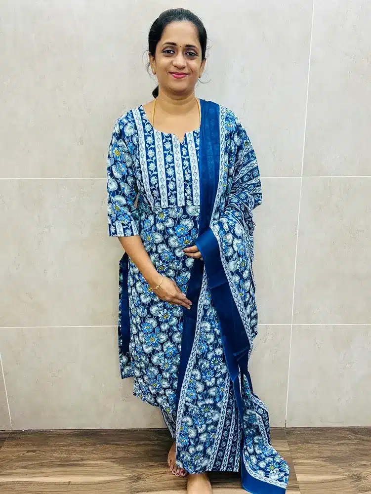 Handblock printed pure Jaipur cotton top with printed cotton dupatta and printed cotton bottom