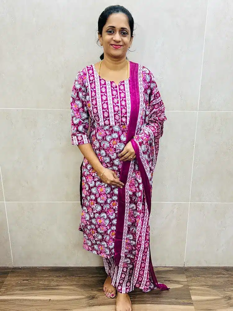 Handblock printed pure Jaipur cotton top with printed cotton dupatta and printed cotton bottom