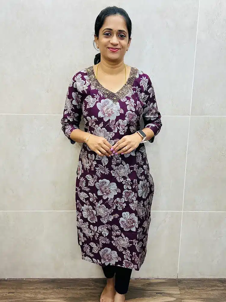 Printed Muslin silk top (cotton lining) with handworked yoke (straight cut)