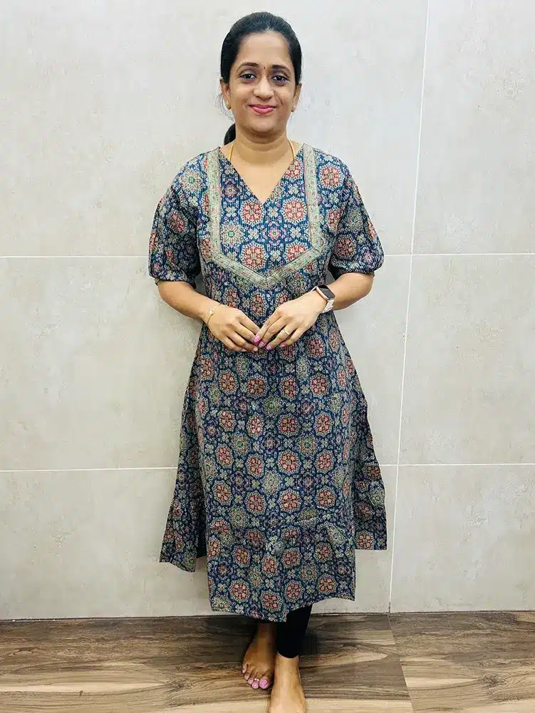 Pattern 2 Indigo Blue - Handblock printed Jaipur Kantha cotton top with cotton lining (Aline pattern)