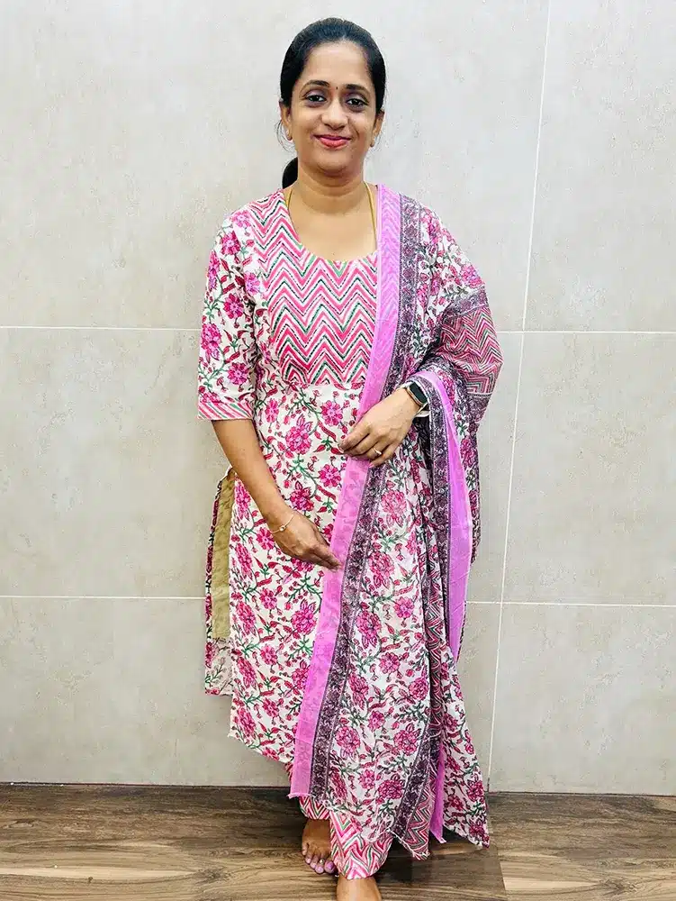 Printed Jaipur cotton top (cotton lining) paired with printed cotton dupatta and cotton bottom (straight cut)