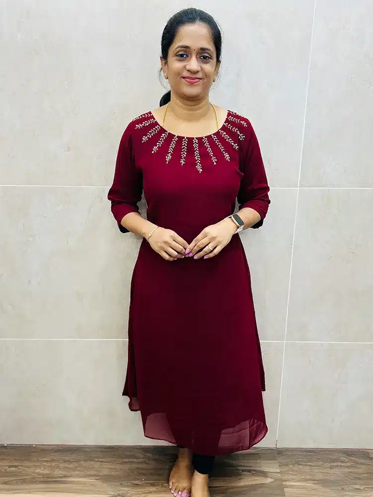 Reddish Maroon - Georgette top (Full crepe lining) with handworked yoke (Aline pattern)