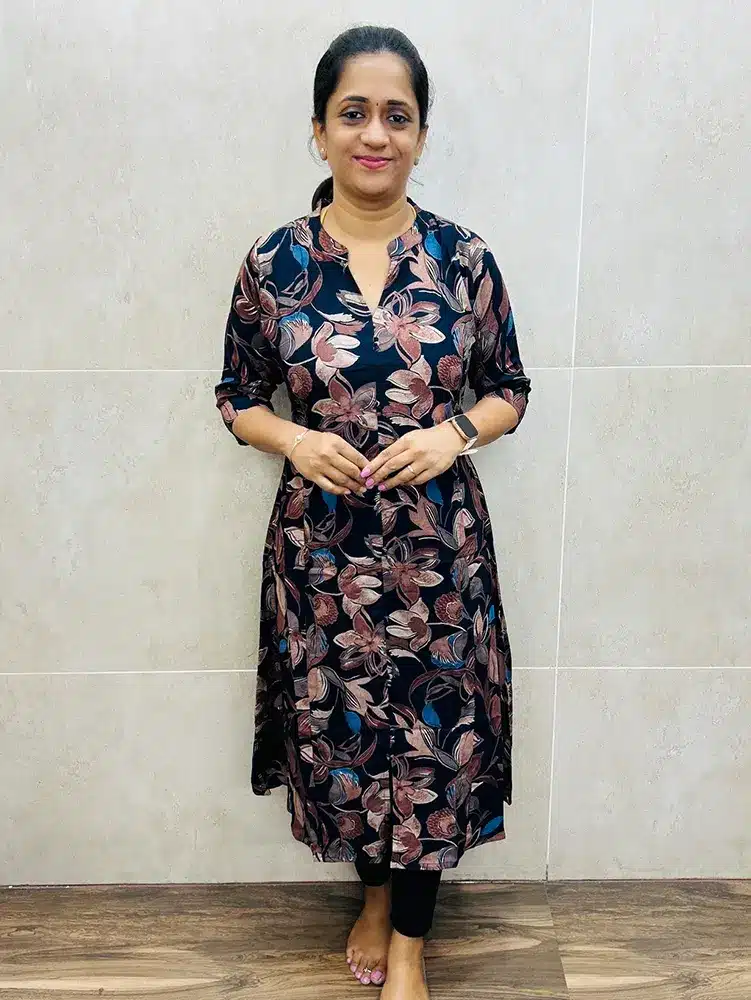 Navy Blue - Printed soft rayon top with all over Potli work (Aline pattern)