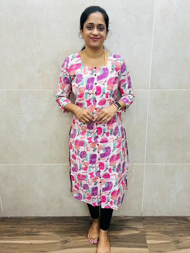 Printed premium Rayon top (cotton lining) with all over fancy buttons (straight cut)