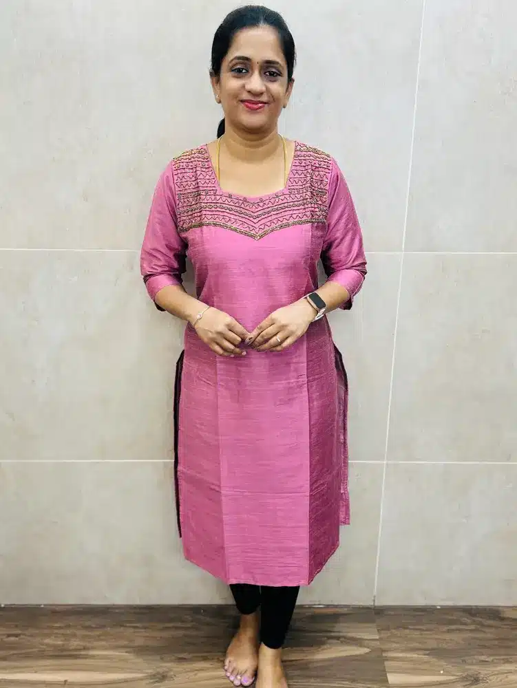 Premium silk cotton top(cotton lining)with Exclusive Rich handworked yoke(straight cut)