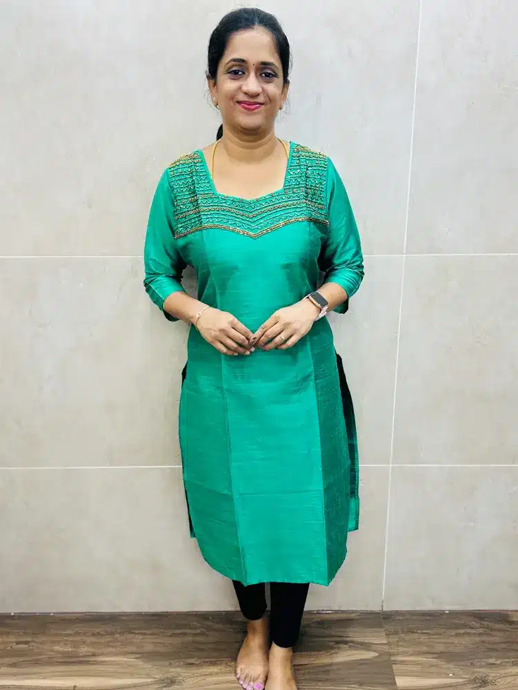 Premium silk cotton top(cotton lining)with Exclusive Rich handworked yoke(straight cut)